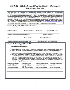 2015–2016 Child Support Paid Verification Worksheet