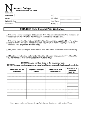 2015-2016 Child Support Paid Worksheet