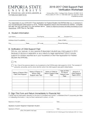 2016-2017 Child Support Paid Verification Worksheet