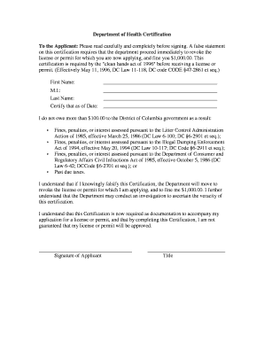 Fillable Online doh dc Department of Health Certification Fax Email ...