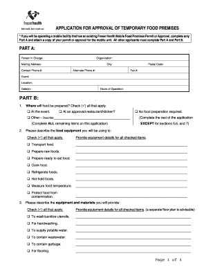 Temporary Food Premises Approval Application