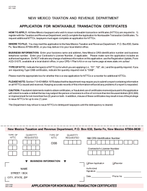 New Mexico Application for Nontaxable Transaction Certificates