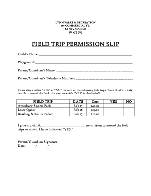fillable online field trip permission slip lynn ma fax email print permission slips for field trips