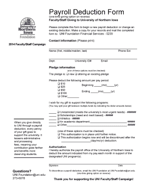 University of Northern Iowa Payroll Deduction Form