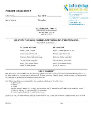 Procedure Scheduling Form