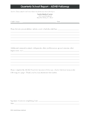 ADHD Teacher Followup Form