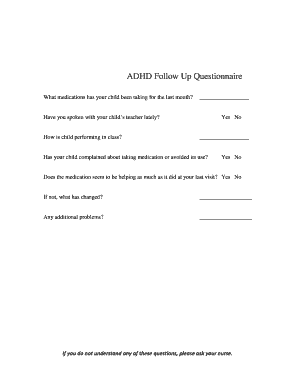 Fillable Online ADHD Follow Up Questionnaire Fax Email Print - pdfFiller