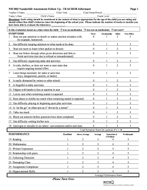 NICHQ Vanderbilt Assessment Follow Up – Teacher Informant