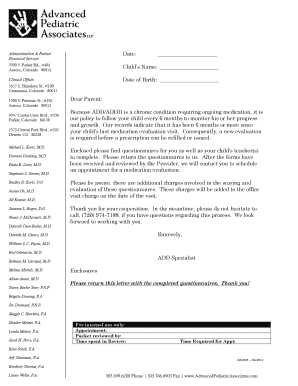 ADHD Medication Evaluation Follow-Up Form