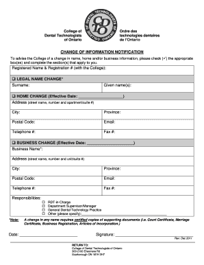 Change of Information Notification