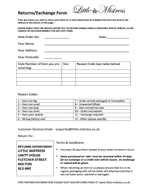 Returns and Exchange Form
