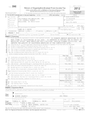 Form 990 2012 California USA Wrestling