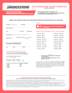 Bridgestone Winter Promotion Claim Form