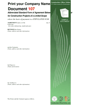 Abbreviated Standard Form of Agreement Between Owner and Contractor