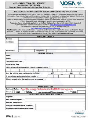 Application for Replacement Approval Certificate