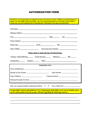 Authorization Form for Congressional Assistance