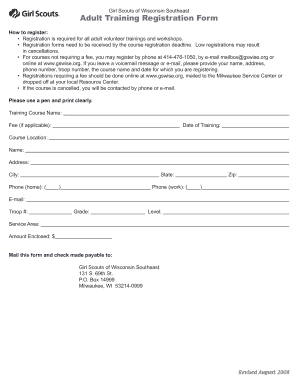 Girl Scouts Adult Training Registration Form