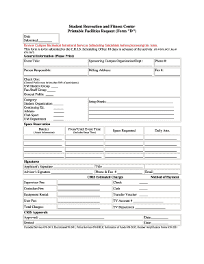 Student Recreation Facility Request Form