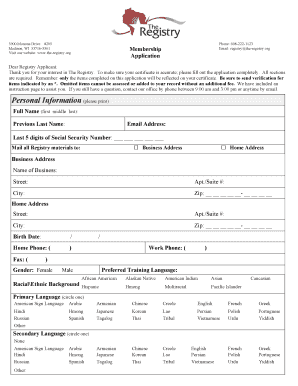 The Registry Professional Certificate Application