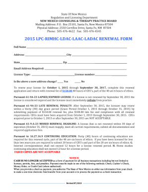 New Mexico Counseling License Renewal Form