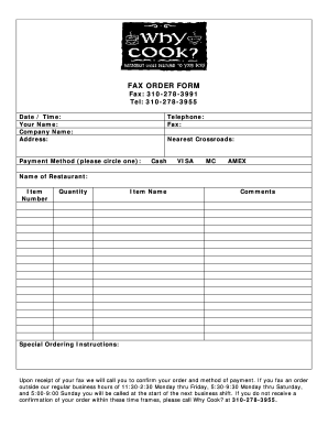Restaurant Fax Order Form