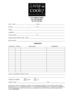 Restaurant Fax Order Form