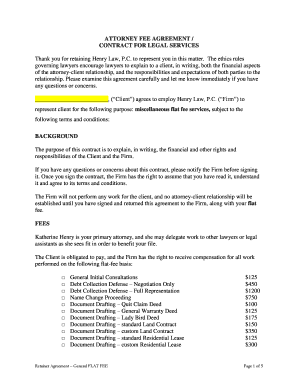 Attorney Fee Agreement for Legal Services
