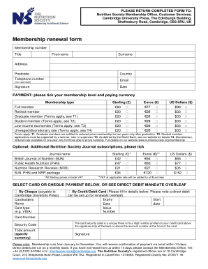 Nutrition Society Membership Renewal Form