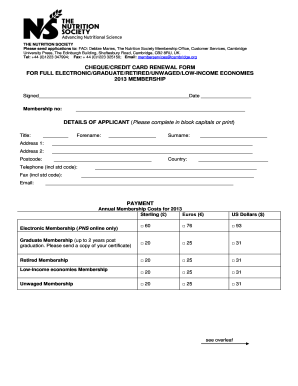 The Nutrition Society Membership Renewal Form