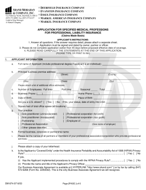 Application for Medical Professional Liability Insurance