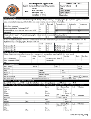 Kentucky EMS Responder Application Form