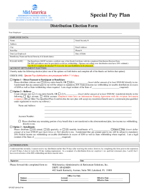 Special Pay Plan Distribution Election Form