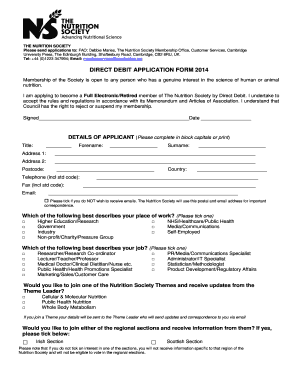 Nutrition Society Direct Debit Application Form