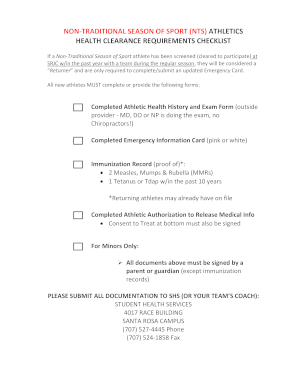 Non-Traditional Season of Sport Health Clearance Form