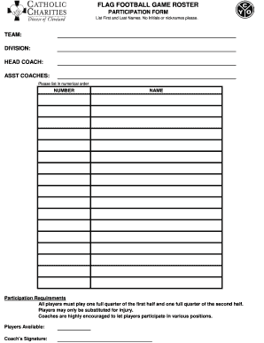 FLAG FOOTBALL GAME ROSTER PARTICIPATION FORM - ccdocle