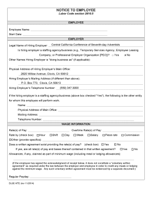 California Employee Notice to Employee