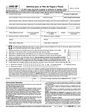 Forma 9465-SP Solicitud para un Plan de Pagos a Plazos