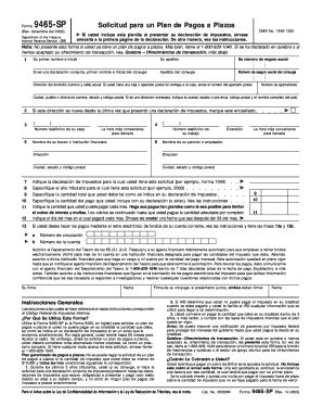 Forma 9465-SP Solicitud para un Plan de Pagos a Plazos