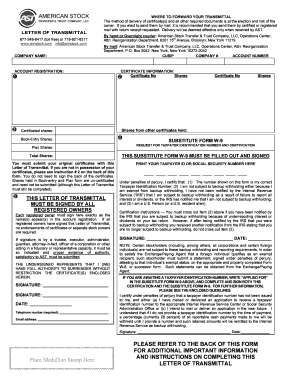 Letter of Transmittal for Stock Certificates