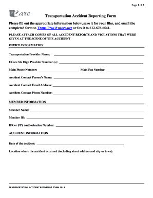 Transportation Accident Reporting Form