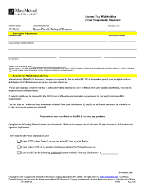 Income Tax Withholding Form for Nonperiodic Payments