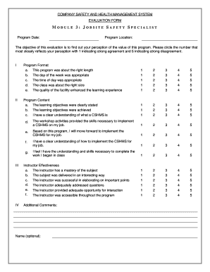 Company Safety and Health Management System Evaluation Form
