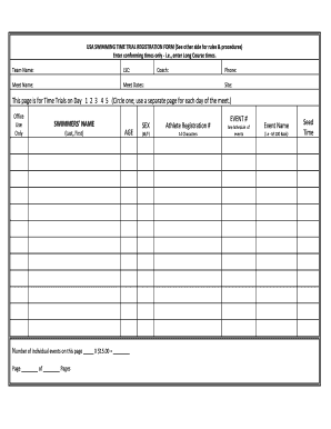 USA Swimming Time Trial Registration Form