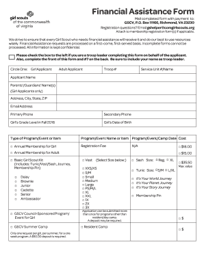 Girl Scouts Financial Assistance Form