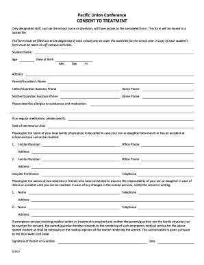 Pacific Union Conference Consent to Treatment