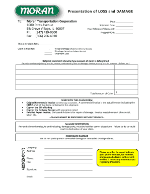 Loss and Damage Claim Form