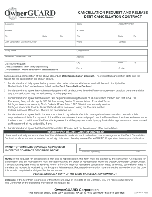 Debt Cancellation Contract Cancellation Request