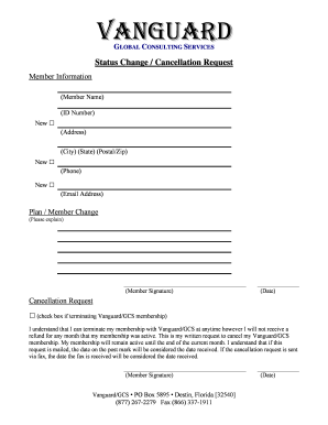 Vanguard GCS Membership Cancellation Request