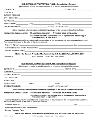 Old Republic Protection Plan Cancellation Request