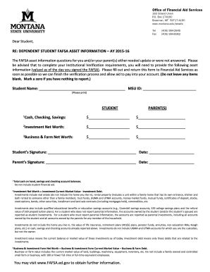 FAFSA Asset Information Form